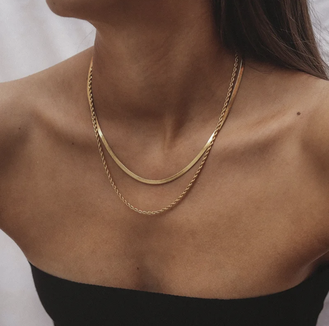 Bundle - Thin Herringbone & Rope Necklace