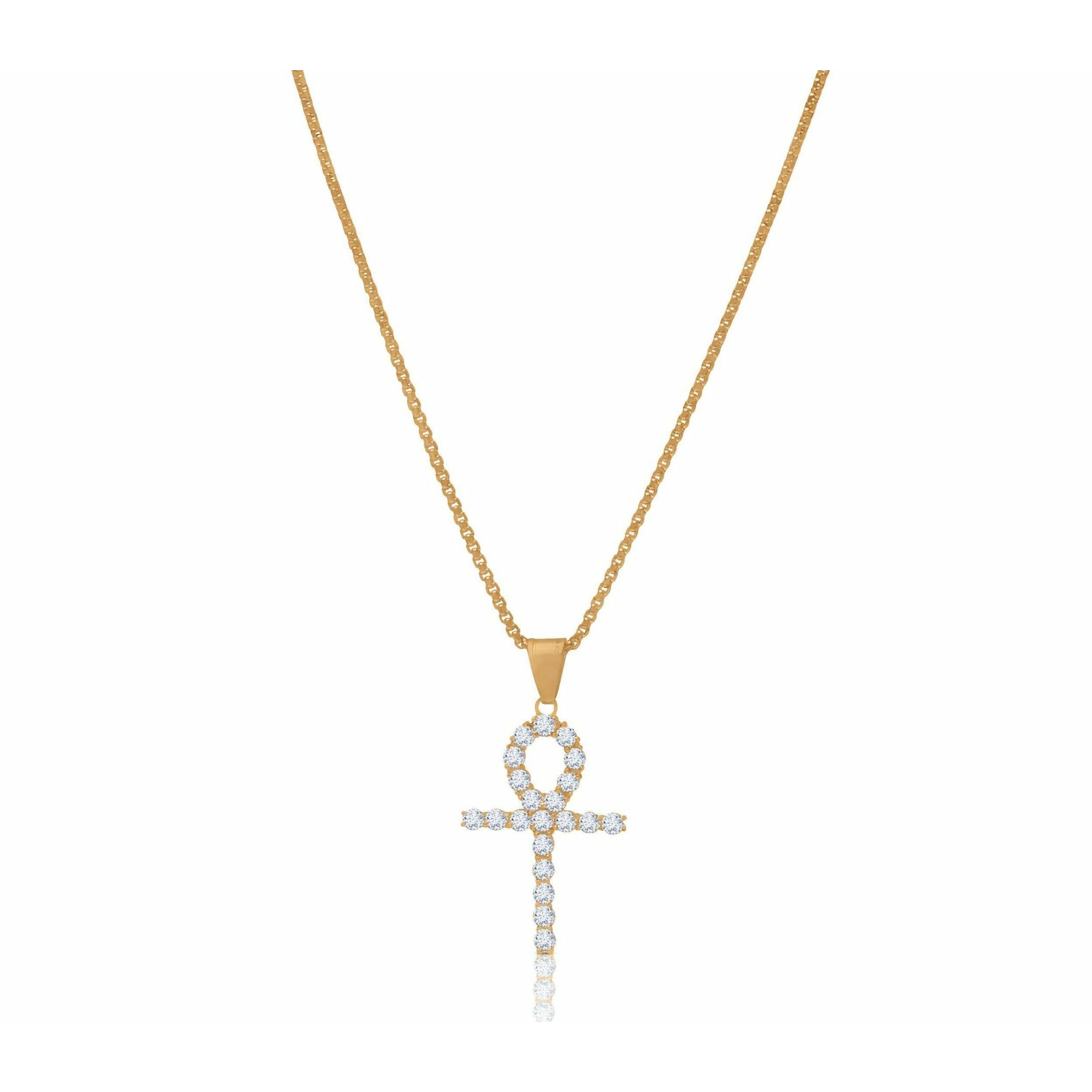 Men's Gold Rhinestone Ankh Necklace - House of Jewels Miami