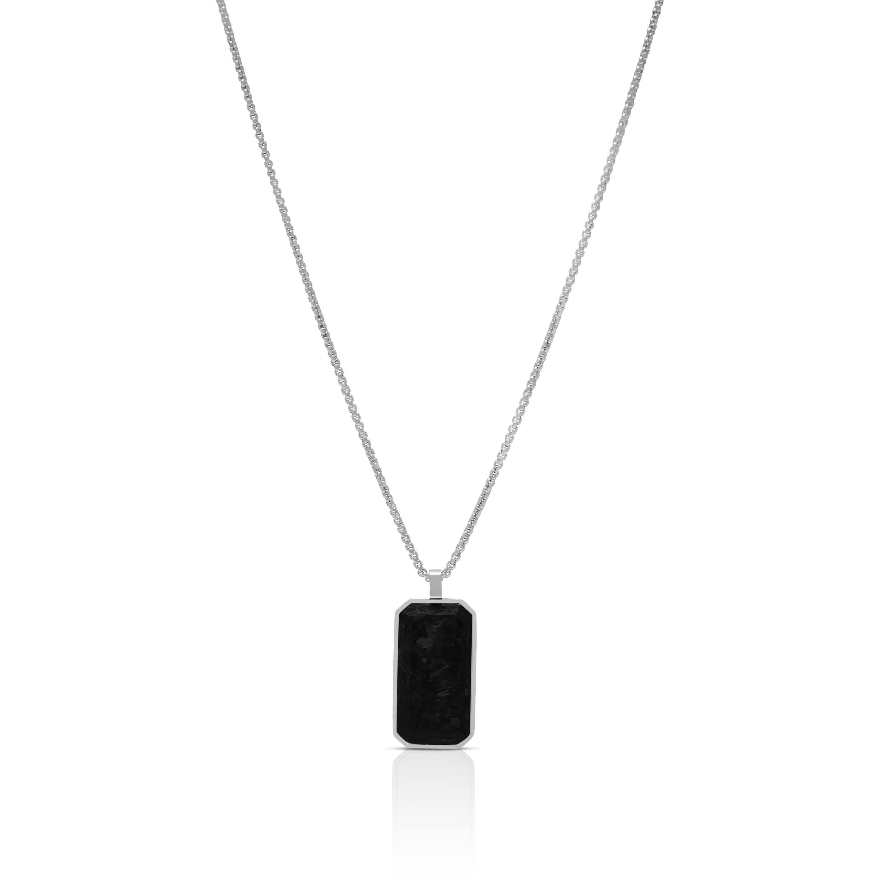 Men's Silver Carbon Fiber Tag Necklace - House of Jewels Miami