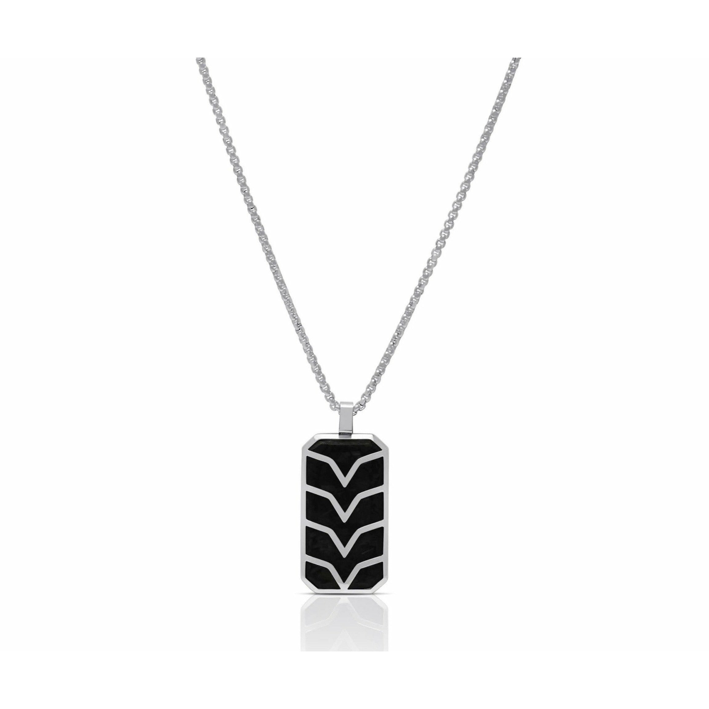 Men's Silver Carbon Fiber Tag Necklace - House of Jewels Miami