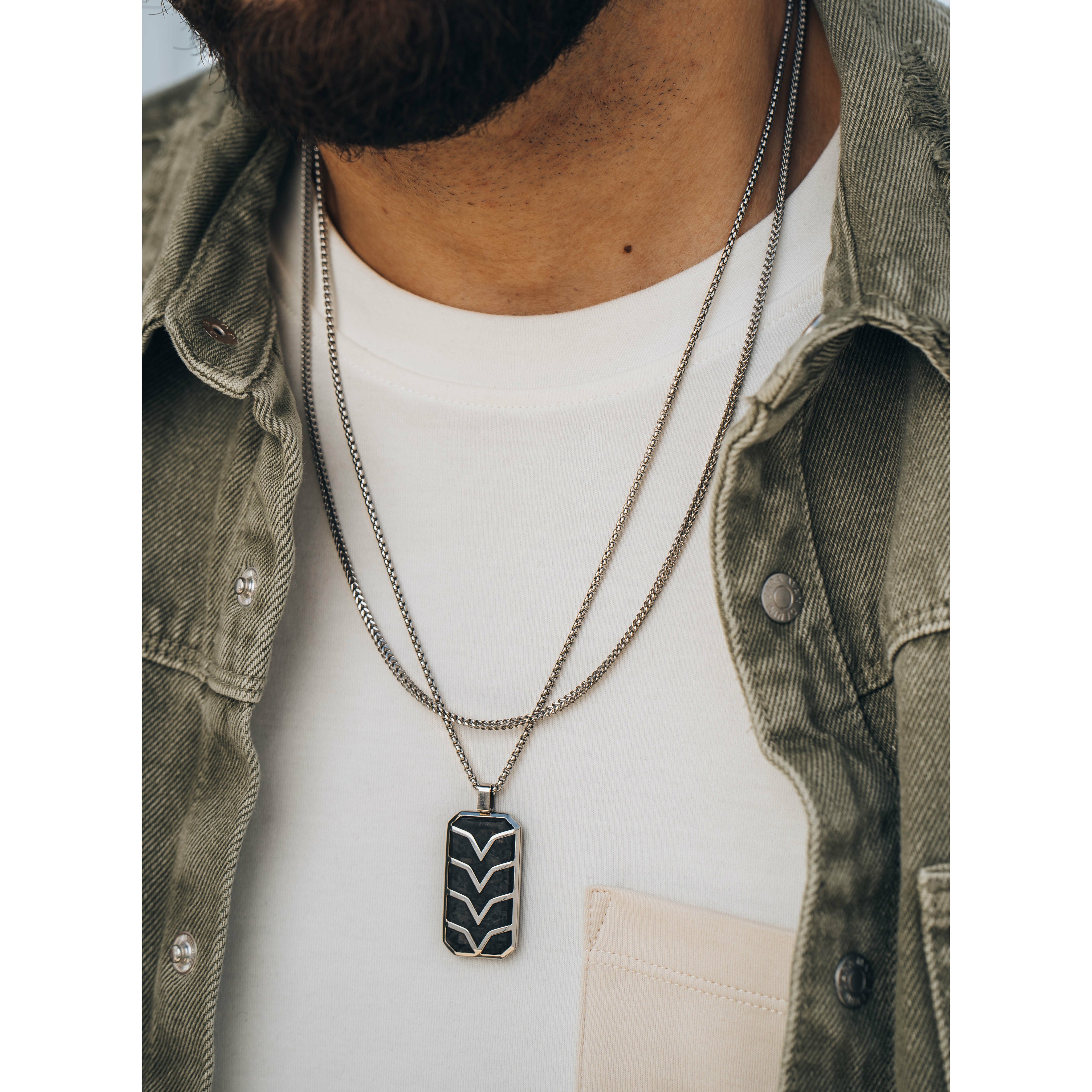 Men's Silver Carbon Fiber Tag Necklace - House of Jewels Miami