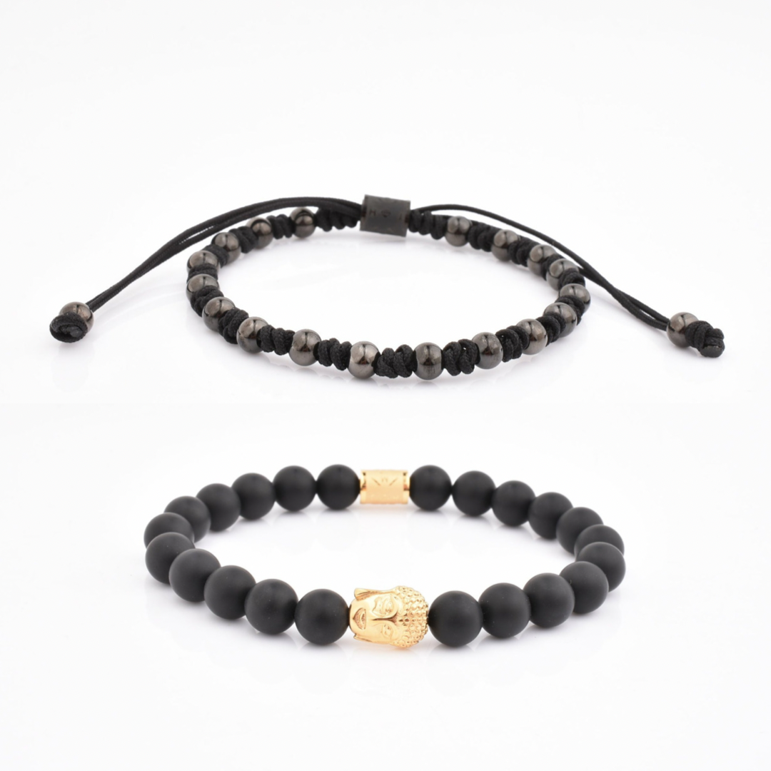 SALE - Men's Gold Buddha Bracelet Set